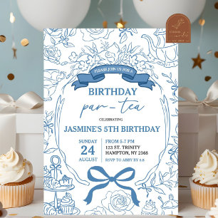 Invitation Dusty Blue Chinoiserie Anniversaire Park Tea