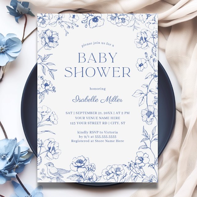 Invitation Dusty Blue Chinoiserie Baby shower garçon (Dusty Blue  Baby Boy Shower)
