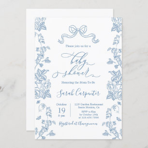 Invitation Dusty Blue Chinoiserie Baby shower garçon