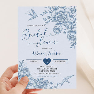 Invitation Dusty Blue Chinoiserie Bridal Vintage Floral