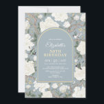 Invitation Dusty Blue Chinoiserie Floral Femmes 50e anniversa<br><div class="desc">Ce design d'inspiration chinoiserie présente d'élégants fleurons botaniques,  des oiseaux et de la verdure en bleu poussiéreux et blanc cassé. Personnalisez l'invitation avec vos détails et si vous voulez réorganiser le style et le placement du texte,  veuillez appuyer sur le bouton "Cliquez pour customiser plus loin".</div>