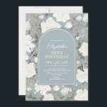 Invitation Dusty Blue Chinoiserie Floral Femmes 50e anniversa<br><div class="desc">Ce design d'inspiration chinoiserie présente d'élégants fleurons botaniques,  des oiseaux et de la verdure en bleu poussiéreux et blanc cassé. Personnalisez l'invitation avec vos détails et si vous voulez réorganiser le style et le placement du texte,  veuillez appuyer sur le bouton "Cliquez pour customiser plus loin".</div>