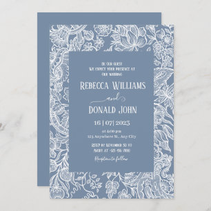 Invitation Dusty Blue Chinoiserie Floral mariage