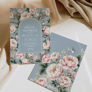 Invitation Dusty Blue Chinoiserie Garden Flower Fête des mari