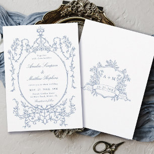 Invitation Dusty Blue Classic Floral Frame Mariage