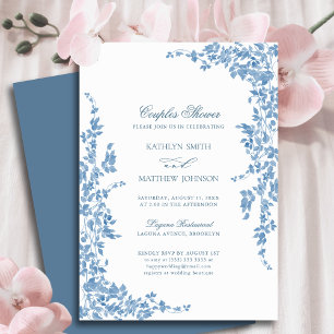 Invitation Dusty Blue Classic Vintage Floral Couples Douche