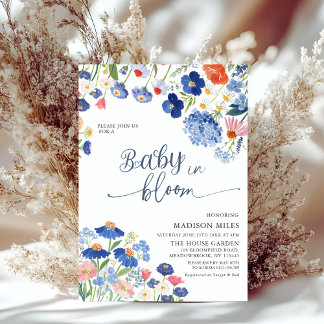 Invitation Dusty Blue Cornflower Meadow Baby in Bloom Shower