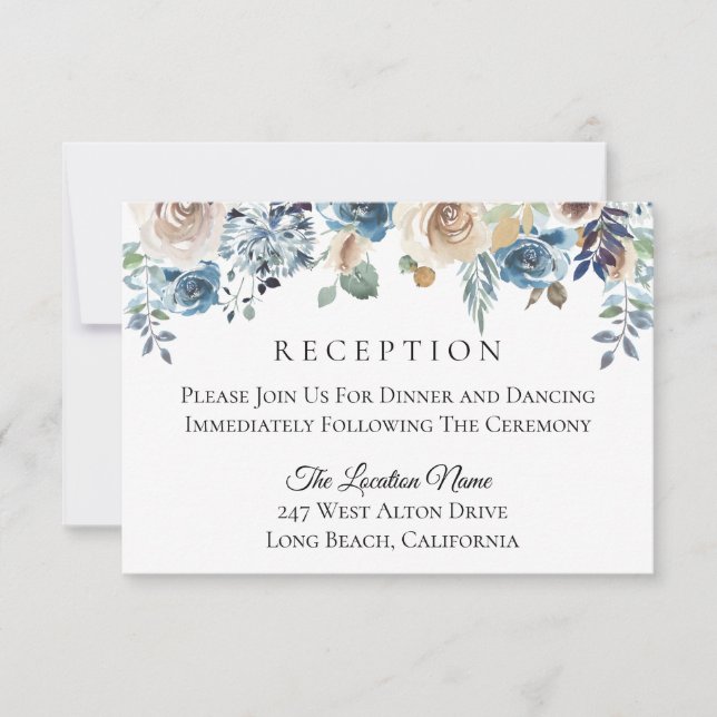 Invitation Dusty Blue Cream Floral Mariage Réception (Devant)