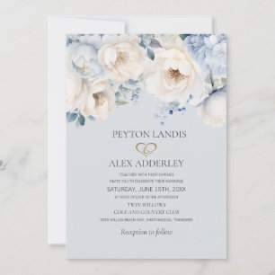 Invitation Dusty Blue Cream White Floral Mariage or