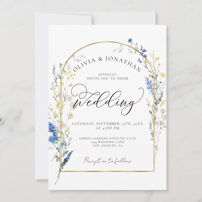 Invitation Dusty Blue Dainty Gold All in 1 Budget QR Mariage (Devant)