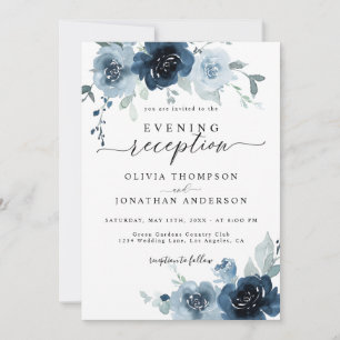 Invitation Dusty Blue Dark Navy Floral Watercolor Mariage