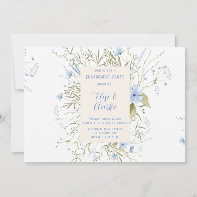 Invitation Dusty Blue Delicate Fleur sauvage (Devant)