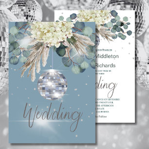Invitation Dusty Blue Disco Ball Floral Mariage élégant