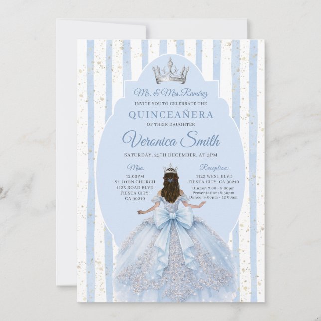 Invitation Dusty Blue Dress with Bow Quinceañera Birthday (Devant)