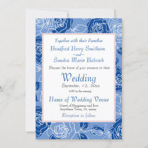 Invitation Dusty Blue Elegant blanc gris floral Rose Mariage