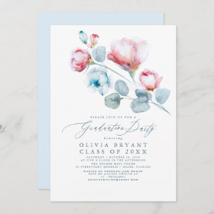 Invitation Dusty Blue Elegant Boho Floral Graduation Party