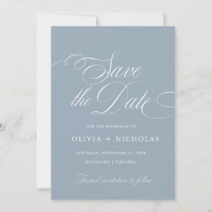 Invitation Dusty Blue Elegant Calligraphie style américain