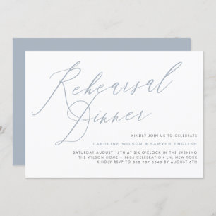Invitation Dusty Blue Elegant Calligraphy Rehearer Dîner