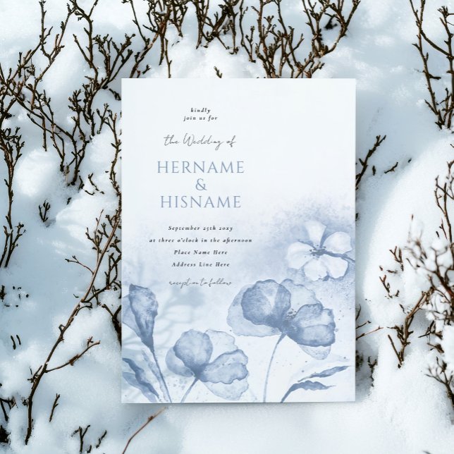 Invitation Dusty Blue élégant Floral Watercolor Mariage (Créateur téléchargé)