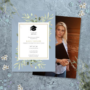 Invitation Dusty Blue Elegant Green Photo Graduation Party