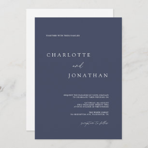 Invitation Dusty Blue élégant moderne QR Code Mariage