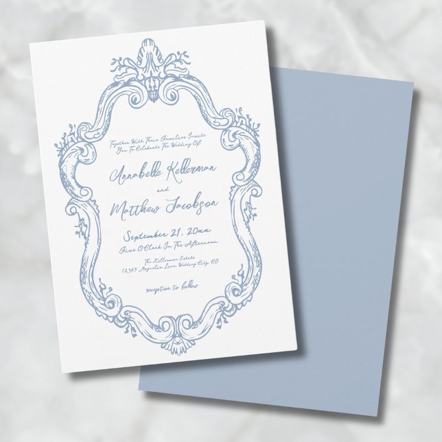 Invitation Dusty Blue Elegant Ornate Vintage Wedding (Dusty Blue Elegant Ornate Vintage Wedding Invitation)