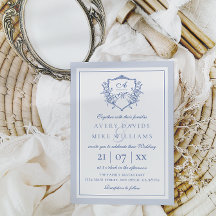 Dusty Blue Elegant Rose Vintage Crest Mariage