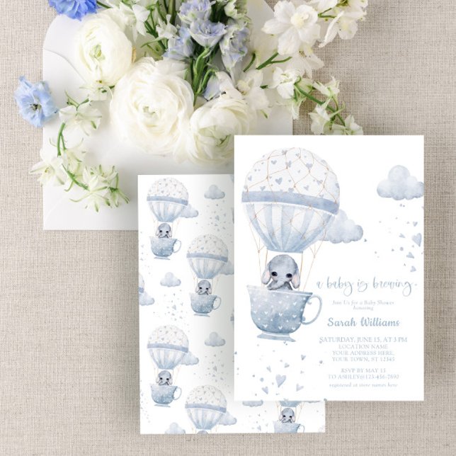 Invitation Dusty Blue Elephant Baby brasse du Baby shower (Créateur téléchargé)