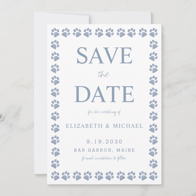 Invitation Dusty Blue Empreintes de pattes Mariage Enregistre (Devant)