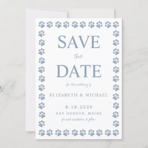 Invitation Dusty Blue Empreintes de pattes Mariage Enregistre
