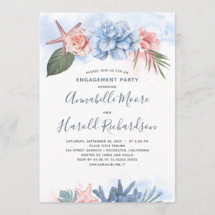 Invitation Dusty Blue et Blush Beach