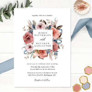 Invitation Dusty Blue et Blush Blissful Floral Wedding