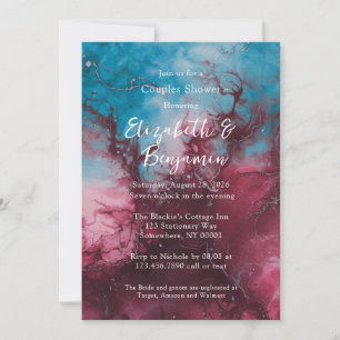 Invitation Dusty Blue et Bourgogne Alcool Encre Couples Douch