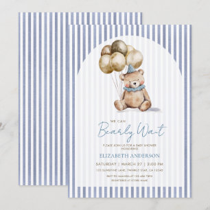 Invitation Dusty Blue et Gold Bearly Wait Ours en Route pour