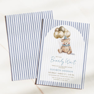 Invitation Dusty Blue et Gold Bearly Wait Ours en Route pour