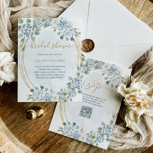 Invitation Dusty Blue et Gold Floral   Fête des mariées de co