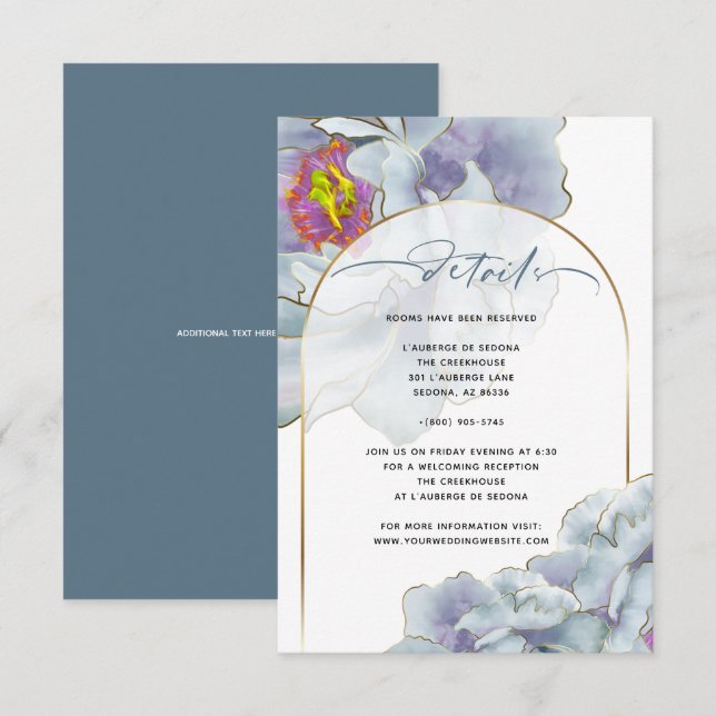 Invitation Dusty Blue et Lilac Exotic Floral Détails (Devant / Derrière)