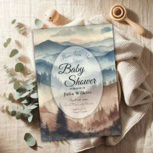 Invitation Dusty Blue et Mocha Brown Mountains Baby shower