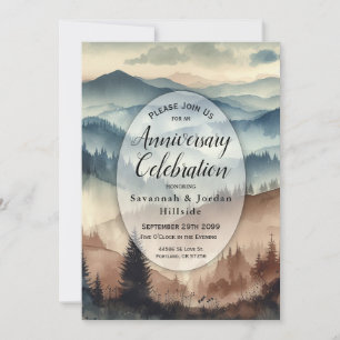 Invitation Dusty Blue et Mocha Montagnes Brown Anniversaire