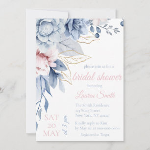 Invitation Dusty Blue et rose blush floral Bridal Shower