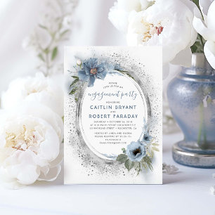 Invitation Dusty Blue et Silver Floral Engagement Party