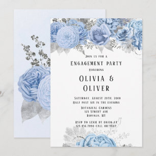 Invitation Dusty Blue et Silver Floral Engagement Party
