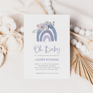 Invitation Dusty Blue et violet Boho Rainbow Oh Baby shower
