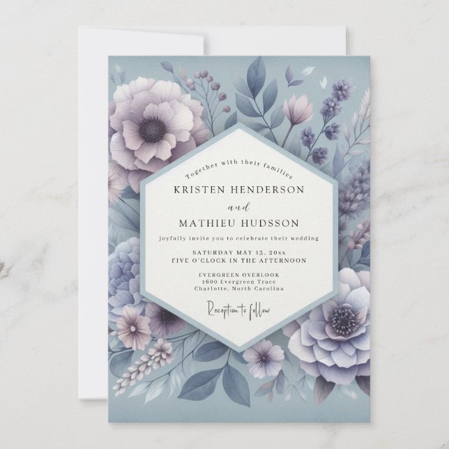 Invitation Dusty Blue Ethereal Bloom Wedding (Devant)