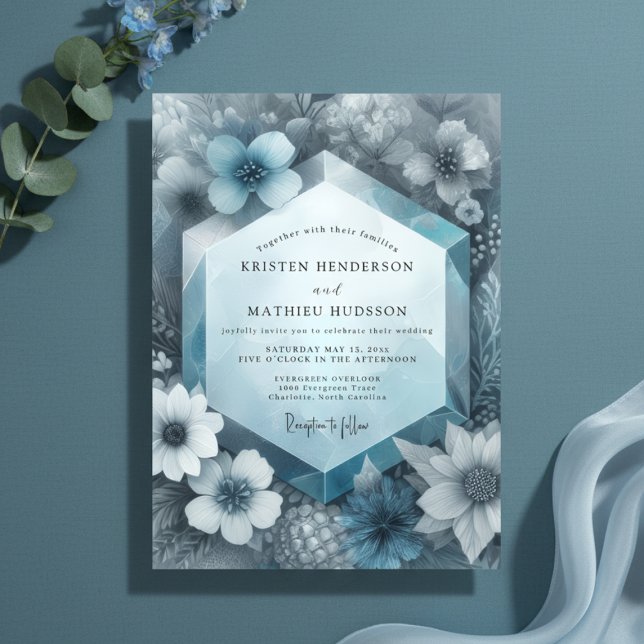Invitation Dusty Blue Ethereal Bloom Wedding (Créateur téléchargé)
