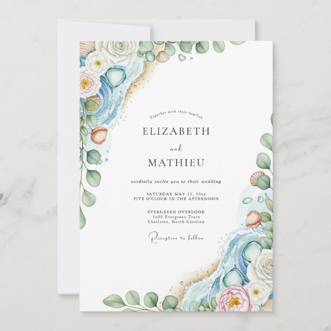 Invitation Dusty Blue Ethereal Coastal Wedding (Devant)