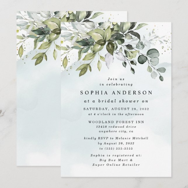 Invitation Dusty Blue Eucalyptus (Devant / Derrière)