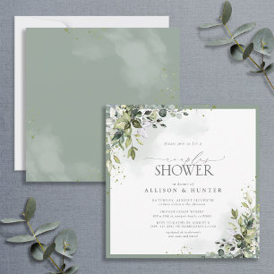 Invitation Dusty Blue Eucalyptus Botanical Couples Douche
