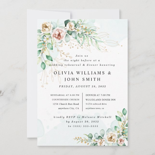 Invitation Dusty Blue Eucalyptus Greenery Mariage succulent (Devant)