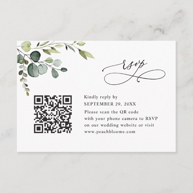 Invitation Dusty Blue Eucalyptus Greenery Wedding RSVP Card (Devant)